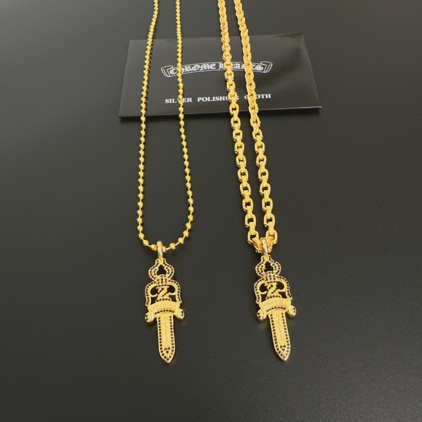 Chrome Hearts Gold-Plated Dagger Pendant Necklace